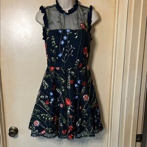 City Studio Navy Floral Embroidered Mini Dress size 3 junior